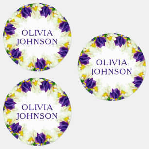 Paarse Iris Floral Persoonlijke benaming Kleding Labels