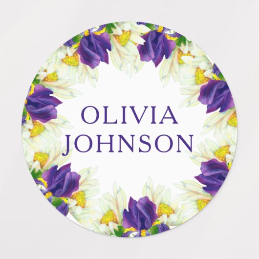 Paarse Iris Floral Persoonlijke benaming Kleding Labels (Design 1)