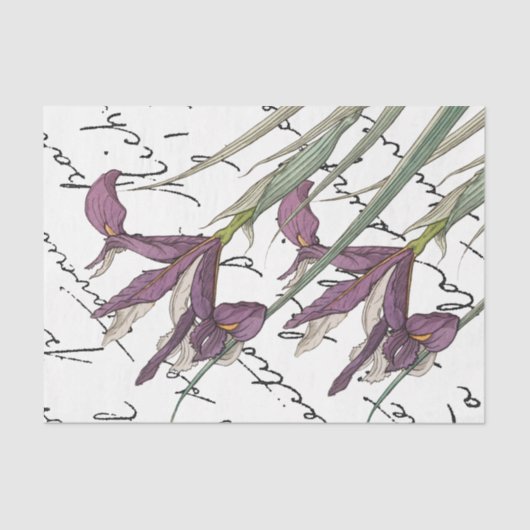 Paarse Iris Flower French Script  Decoupage Tissuepapier (Voorkant)