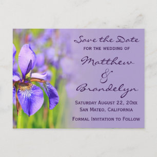Paarse Iris Flower Save the Date Briefkaarten