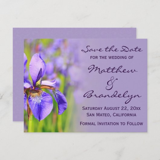 Paarse Iris Flower Save the Date Briefkaarten (Voorkant / Achterkant)