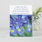 Paarse Iris Flowers Custom Garden Invitation Kaart (Staand voorkant)