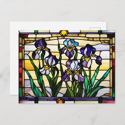Paarse Iris Flowers Glas in lood Briefkaart (Voorkant / Achterkant)