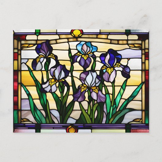 Paarse Iris Flowers Glas in lood Briefkaart (Voorkant)