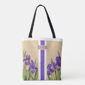 Paarse Iris Flowers Monogram Faux Burlap Jute Draagtas (Achterkant)