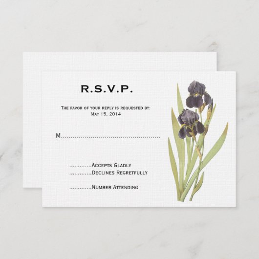 Paarse Iris Flowers RSVP Kaartje (Voorkant / Achterkant)