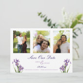 Paarse Iris Garden Photo Save the Date (Staand voorkant)