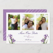Paarse Iris Garden Photo Save the Date (Voorkant / Achterkant)
