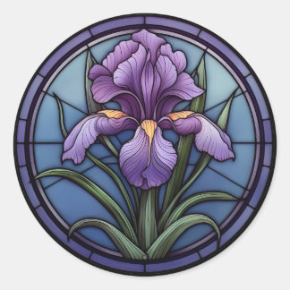 Paarse Iris Glas in Lood Ronde Sticker