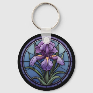 Paarse iris Glas in lood Sleutelhanger