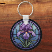 Paarse iris Glas in lood Sleutelhanger (Achterkant)