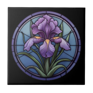 Paarse iris Glas in lood Tegeltje