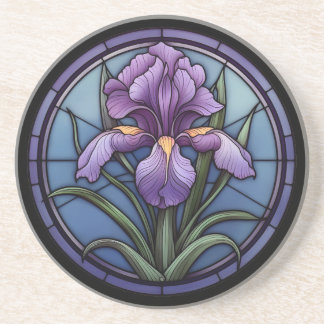 Paarse iris Glas in lood Zandsteen Onderzetter