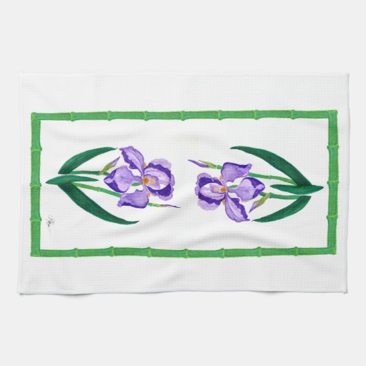 Paarse Iris (Green Trim) 16 x 24-inch handdoek (Horizontaal)