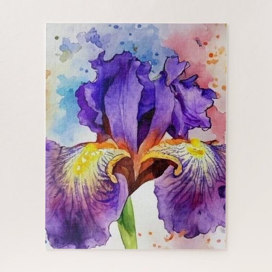 Paarse iris in Waterverf Legpuzzel (Verticaal)