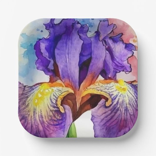 Paarse iris in Waterverf Papieren Bordje (Voorkant)