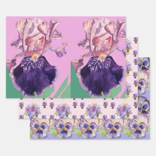 Paarse iris irissen bloem Waterverf schilderij Inpakpapier Vel