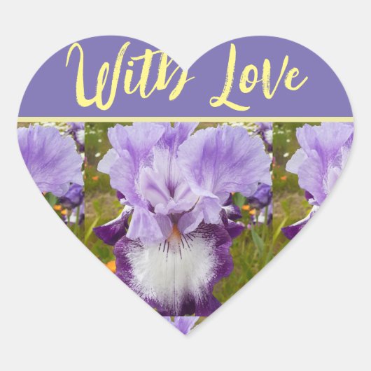 Paarse iris irissen bloemenkunst met liefde hart sticker (Voorkant)