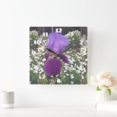 Paarse Iris Irissen Witte Madelief Tuin Bloem  Vierkante Klok (Huis)
