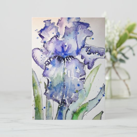 Paarse Iris Kunst Waterverf Verjaardagsuitnodiging Kaart (Staand voorkant)