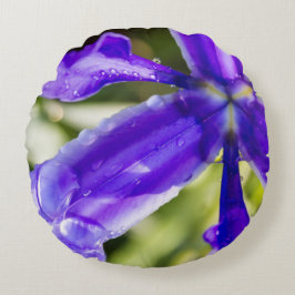 Paarse Iris met regendruppels Rond Kussen