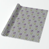 Paarse Iris op poka-dots wrapppapier Cadeaupapier (Uitgerold)