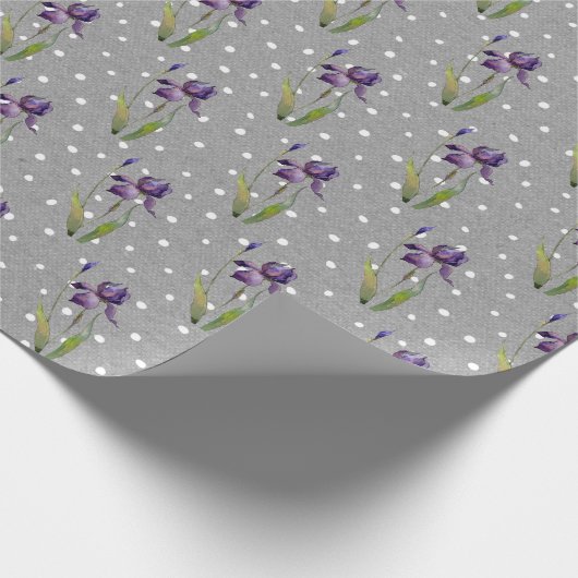 Paarse Iris op poka-dots wrapppapier Cadeaupapier (Hoek)