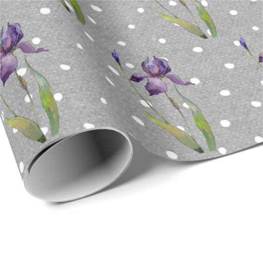 Paarse Iris op poka-dots wrapppapier Cadeaupapier (Rol Hoek)