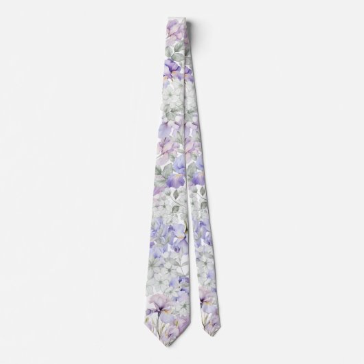 Paarse iris romantische bloemenbruiloft groomsmen stropdas (Voorkant)