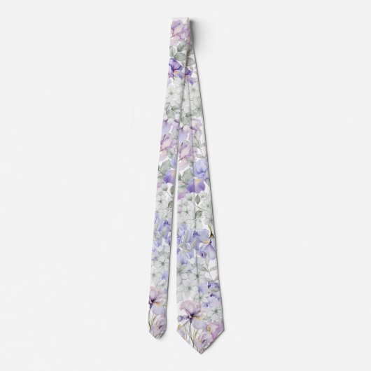 Paarse iris romantische bloemenbruiloft groomsmen stropdas (Achterkant)