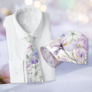 Paarse iris romantische bloemenbruiloft groomsmen stropdas