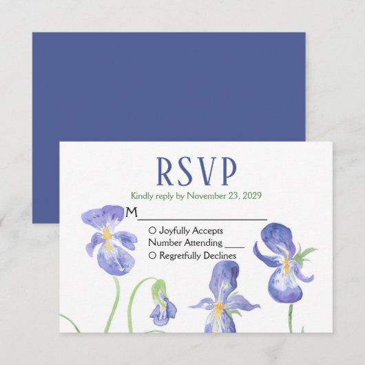 Paarse Iris RSVP Wedding Response Kaartje (Voorkant / Achterkant)