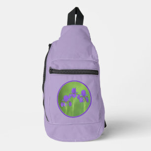 Paarse Iris Trio Schilderen Originele Bloemenkunst Sling Bag