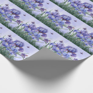 Paarse Iris Tuin met Vlinders Botanisch Cadeaupapier