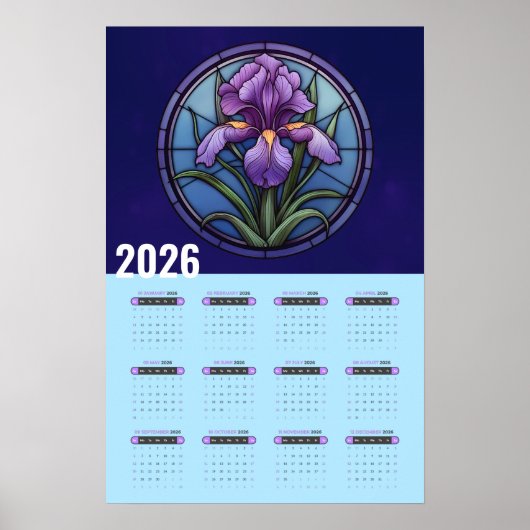 Paarse Iris Wall 2026 Kalender Poster (Voorkant)