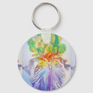 Paarse Iris waterverf bloemen floral Key Ring Sleutelhanger