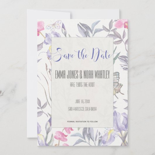 Paarse Iris Waterverf Wedding Save the Date Card (Voorkant)