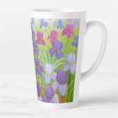 Paarse irisbloemen kunstschilderij latte mok (Rechts)