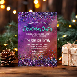 Paarse iriserende geborsteld metaal glitter kerst kaart