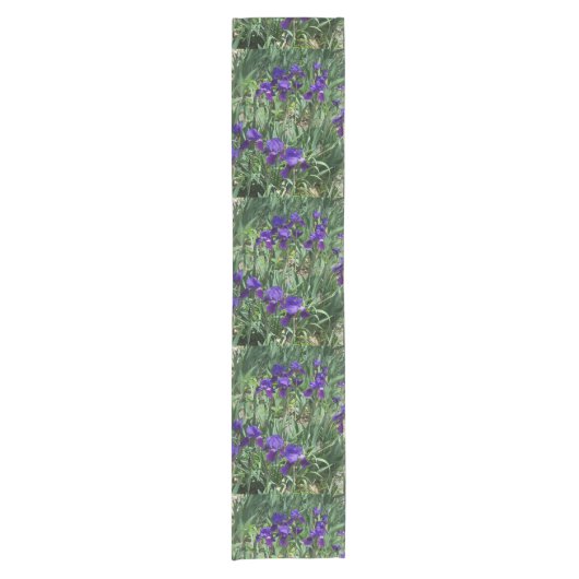 Paarse Irises Floral Pattern Table Runner Korte Tafelloper (Voorkant)