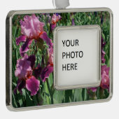 Paarse Irises Spring Floral Verzilverd Kader Ornament (Rechts)
