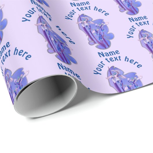 Paarse irissen bloemkunst gepersonaliseerd cadeaupapier (Rol Hoek)
