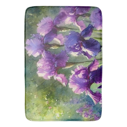 Paarse Irissen Floral Waterverf Badmat (Voorkant Verticaal)