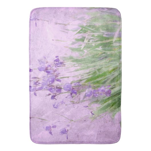 Paarse Irissen Waterverf Bath Mat (Voorkant Verticaal)