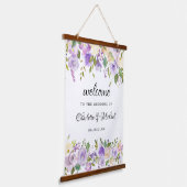 Paarse Ivory Floral Wedding Keepomwille Welkom Hangend Wandkleed (Gebogen)