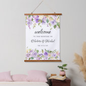 Paarse Ivory Floral Wedding Keepomwille Welkom Hangend Wandkleed (Slaapkamer)