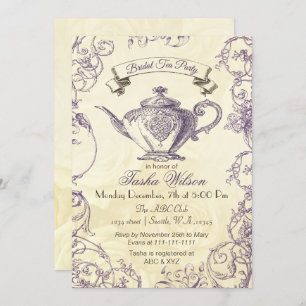 Paarse Ivory Rozen Bridal Tea Kaart
