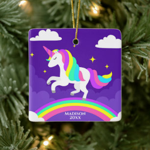 Paarse jaar regenboogeenheid gepersonaliseerd jaar keramisch ornament