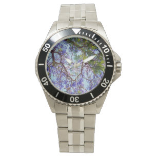 Paarse Jacaranda Boom Olieverf, Heren Polshorloge Horloge