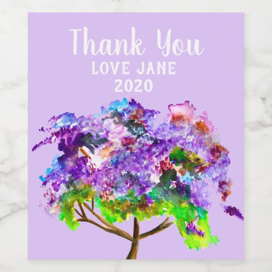 Paarse Jacaranda-boomkunst waterverf Wijn Etiket (Enkel label)